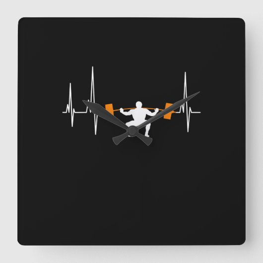 Barbell Weightlift Heartbeat-Bodybuilding Quadratische Wanduhr (Vorderseite)