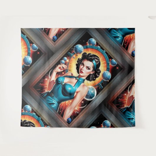 Barbenheimer Retro Fusion Atomzeitfashion Wandteppich (Vorderseite (Horizontal))