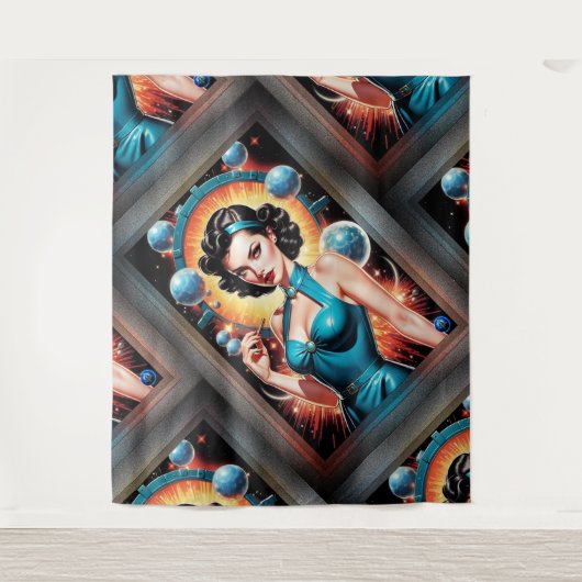 Barbenheimer Retro Fusion Atomzeitfashion Wandteppich (Vorderseite)