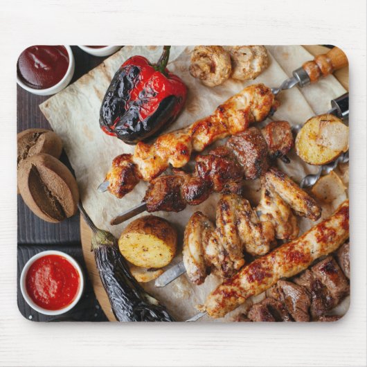Barbeque Hühnerfleisch Rindfleisch Egplant Capsicu Mousepad (Vorne)