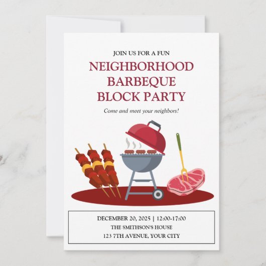 Barbeque Neighbhood Fun Block Party Einladung (Vorderseite)