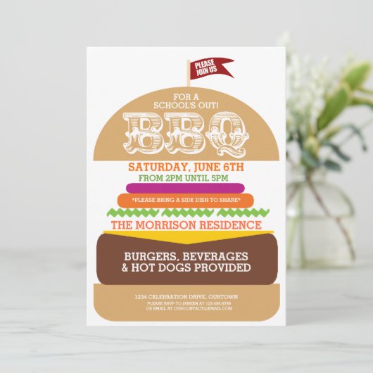 Barbeque-Party der Schule Einladung (Stehend Vorderseite)