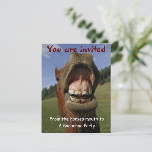 Barbeque Party Einladung mit Funny Horse anpassbar (Stehend Vorderseite)