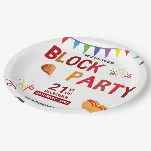 Barbeque Snack Picknick Spaß Nachbarschaftsblock P Pappteller (Schrägansicht)