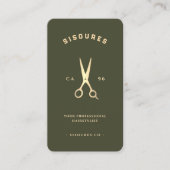 Barber Barbershop Army Green Gold Scissors Visitenkarte (Vorderseite)
