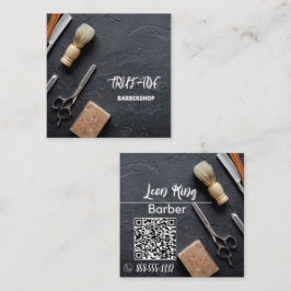 Barber Barbershop Beruflich QR Gray Quadratische Visitenkarte