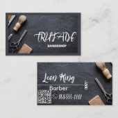 Barber Barbershop Beruflich QR Gray Visitenkarte (Vorne/Hinten)