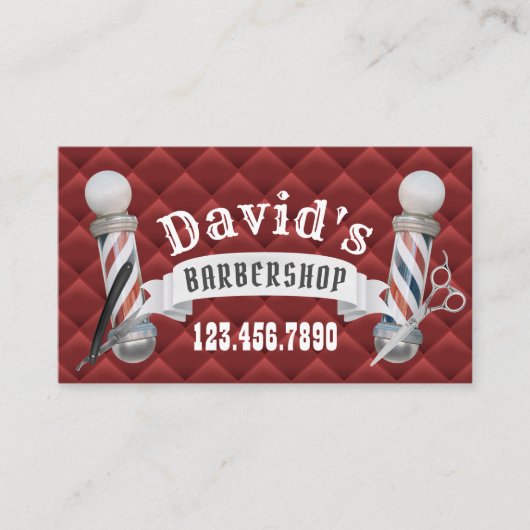 Barber Barbershop Hair Stylist Modernes Rot gequil Visitenkarte (Vorderseite)