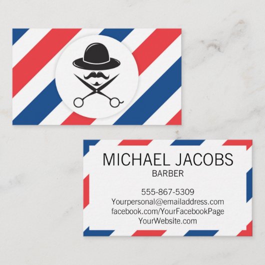 Barber Barbershop Hair Stylist Salon Business Card Visitenkarte (Vorne/Hinten)