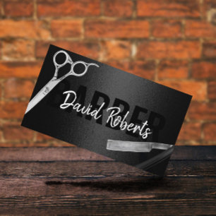 Barber Barbershop Razor & Scissor Modern Black Visitenkarte