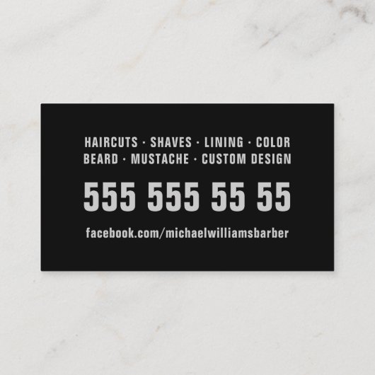 Barber Black Gray Bold Typografy Business Card Visitenkarte (Rückseite)