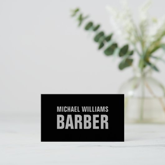 Barber Black Gray Bold Typografy QR Code Visitenkarte (Stehend Vorderseite)
