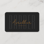 Barber Black Orange Script Barbershop Visitenkarte (Vorderseite)