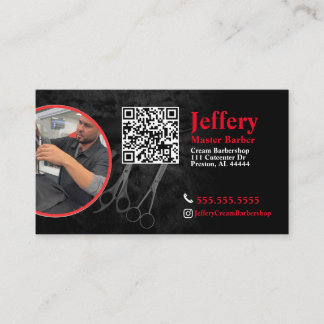 Barber Business Card mit QR-Code und Links Foto Visitenkarte