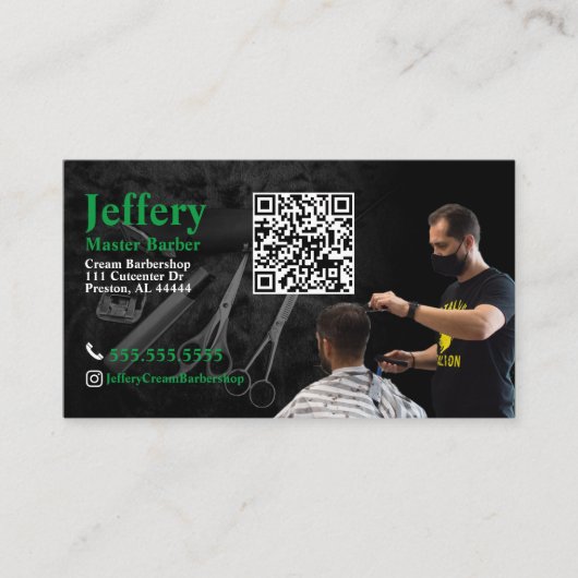 Barber Business Card mit QR Code Visitenkarte (Vorderseite)