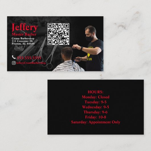Barber Business Card mit QR Code Visitenkarte (Vorne/Hinten)