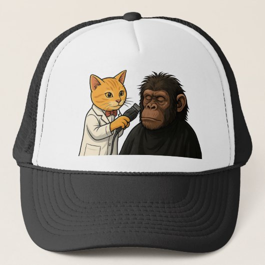 Barber Cat & Chill Gorilla Sticker Truckerkappe (Vorderseite)