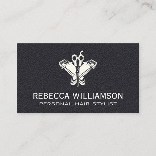 Barber Clippers | Schere | Leder Visitenkarte (Vorderseite)