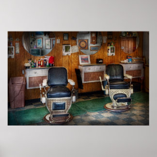Barber - Frankreich, NJ - Zwei alte Friseurstühle Poster
