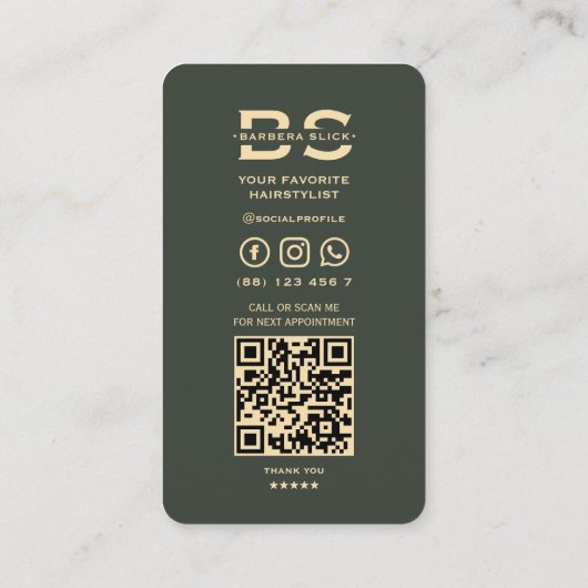 Barber Gold Scissors Friseur Grüne Moderne Visitenkarte (Rückseite)
