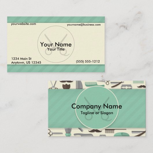 Barber Green Stripes Visitenkarte (Vorne/Hinten)