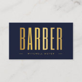 Barber Hair Salon Navy und Gold QR Code & Logo Visitenkarte (Vorderseite)