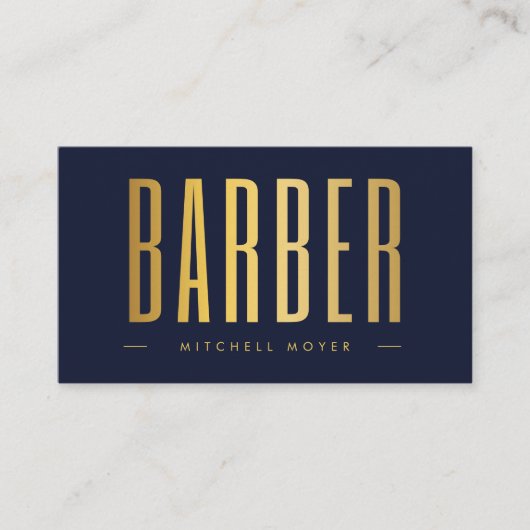 Barber Hair Salon Navy und Gold QR Code & Logo Visitenkarte (Vorderseite)