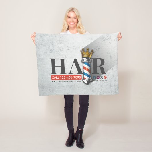 Barber Hair Shop King Crown Barber Pole Hair Salon Fleecedecke (Beispiel)