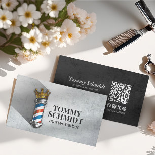 Barber Hair Shop Royal Crown Barber Pole QR Code Visitenkarte