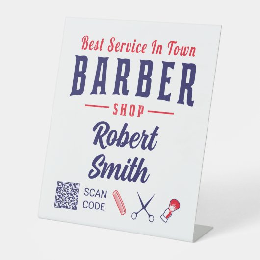 Barber Hair Stylist QR Code Barbershop Sockelschild (Vorderseite)