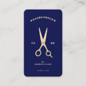 Barber Hair Stylistin Dunkle Navy Blue Gold Modern Visitenkarte (Vorderseite)