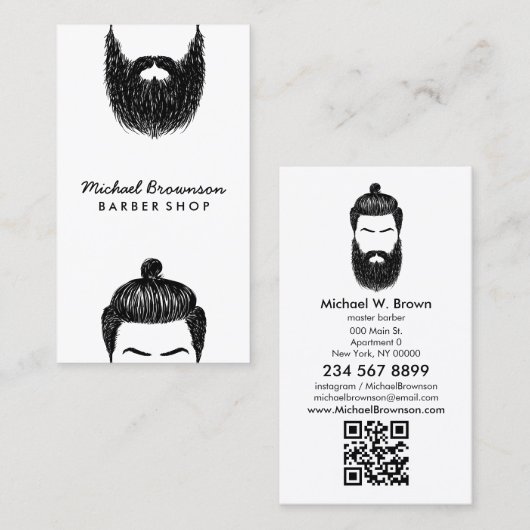 Barber-Hipster-Bart-Schnurrbart qr-Code Visitenkarte (Vorne/Hinten)