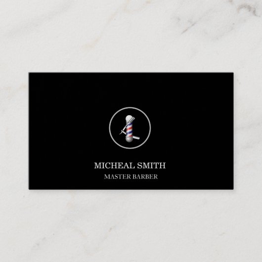 Barber-Logo mit direktem Razor- und Barberholzstab Visitenkarte (Vorderseite)