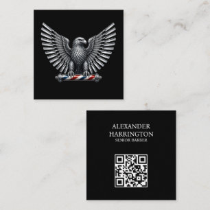 Barber-Logo Silber-Metall-Rasiermesser Adler Frise Quadratische Visitenkarte
