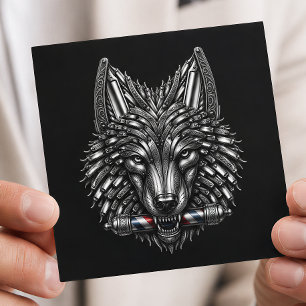 Barber-Logo Silber-Metall-Rasiermesser Wolf Frise Quadratische Visitenkarte