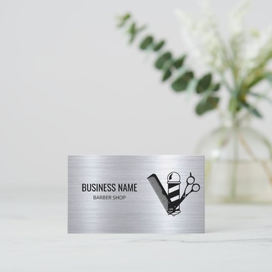 Barber Modern Hair Stylist Schere Barber Pole Visitenkarte (Stehend Vorderseite)