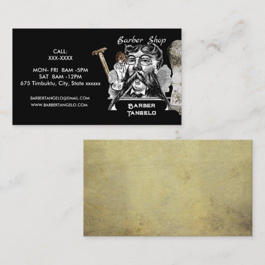 Barber Mustache Gold Black Beruflich Visitenkarte (Vorne/Hinten)