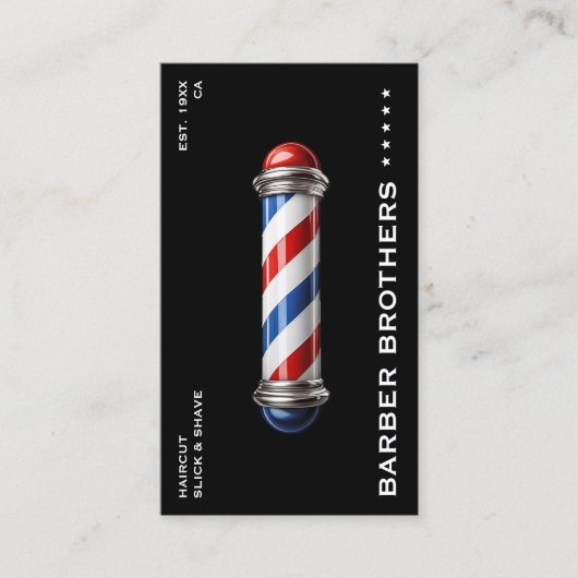 Barber Pole Black Red White Blue Barbershop Visitenkarte (Vorderseite)