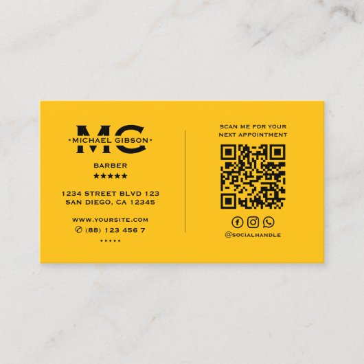 Barber Pole Classic Yellow Barbershop Loyalty Card Visitenkarte (Vorderseite)