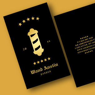 Barber Pole Friseursalon Schwarz und Gold Visitenkarte