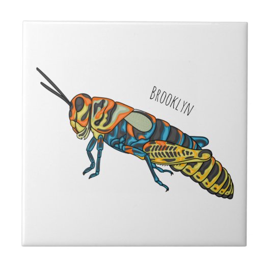 Barber pole grasshopper cartoon illustration fliese (Vorderseite)