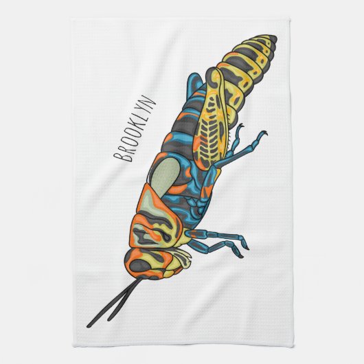 Barber pole grasshopper cartoon illustration  geschirrtuch (Vertikal)