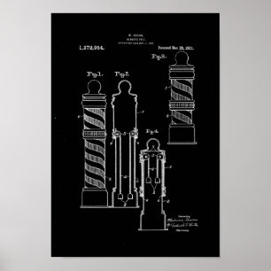 Barber Pole Illustration Black Art Patent Print Poster