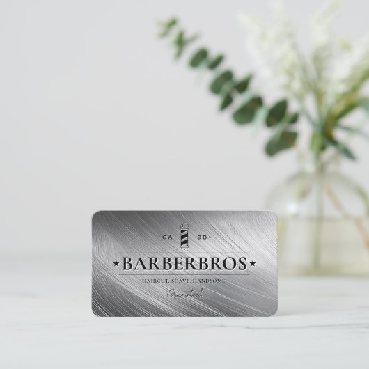 Barber Pole Imitats Silver Barbershop Loyalität Visitenkarte (Stehend Vorderseite)
