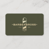 Barber Pole Modern Barbershop Army Green Gold Visitenkarte (Vorderseite)