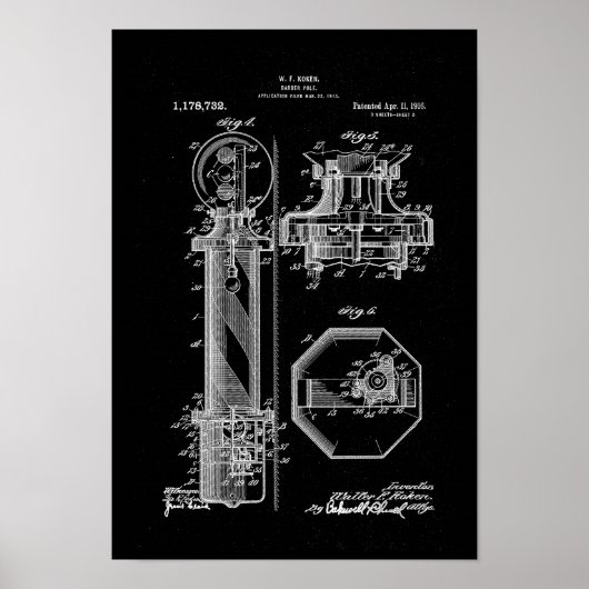 Barber Pole Poster Patent Illustrationen schwarz (Vorne)
