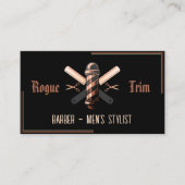 Barber Pole Razor Scissors Black Rose Gold Visitenkarte (Vorderseite)