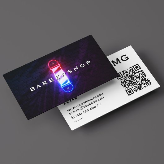 Barber Pole Red White Blue Glow Barbershop Retro Visitenkarte