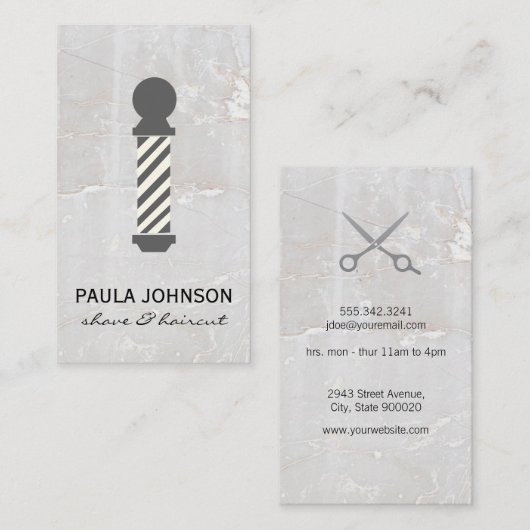 Barber Pole | Weißstein | Schere Visitenkarte (Vorne/Hinten)
