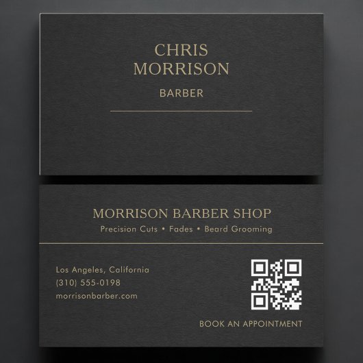Barber QR-Code Schwarz Gold Professionell Visitenkarte